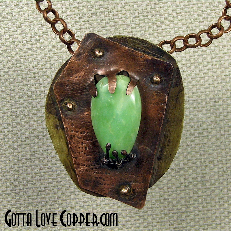 Copper & Brass Pendant with Jadeite Cabochon