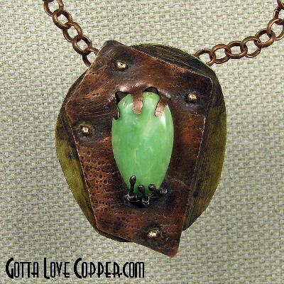 Copper & Brass Pendant with Jadeite Cabochon