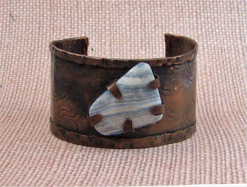 Copper Cuff with Blue Lace Agate Cabochon